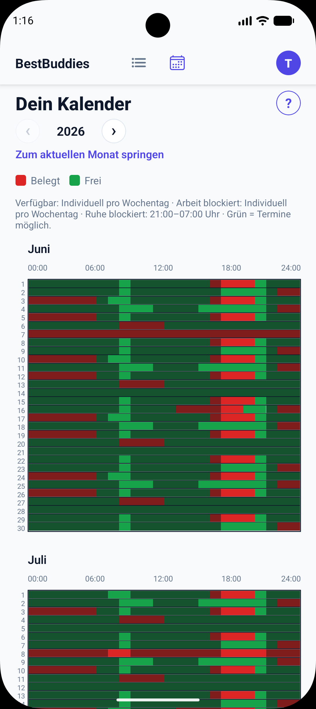 Kalenderansicht — persönliche Verfügbarkeit