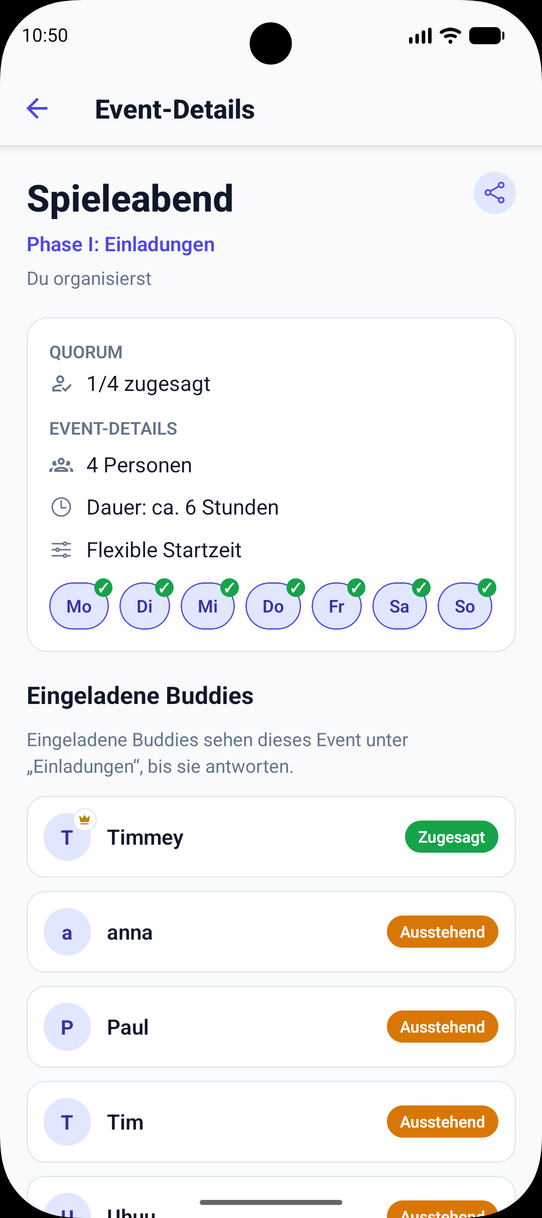 Detailansicht Einladungen