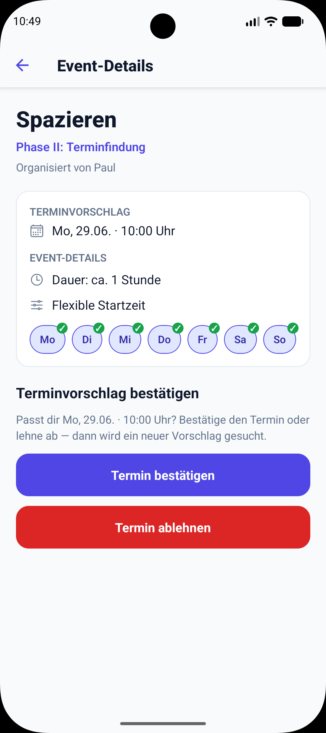 Detailansicht Terminfindung