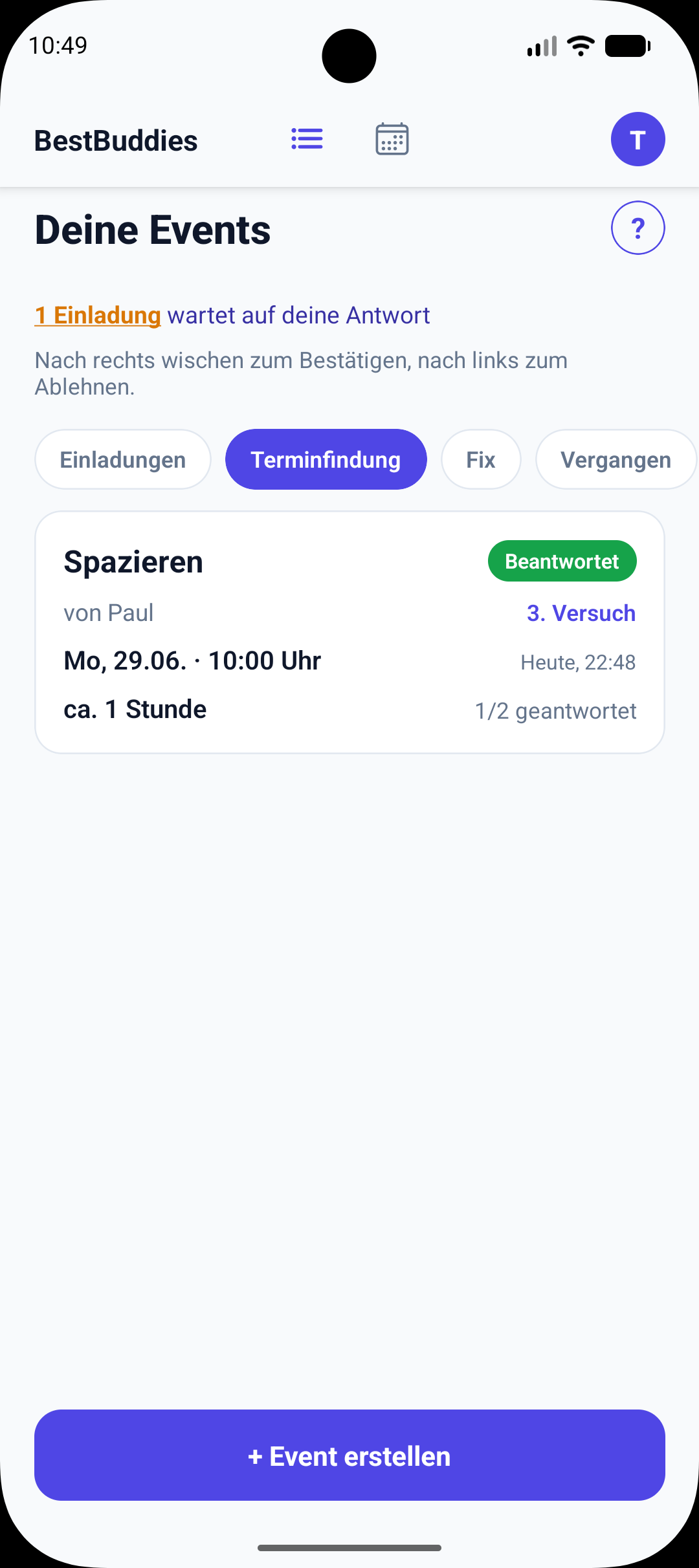 Listenansicht Terminfindung
